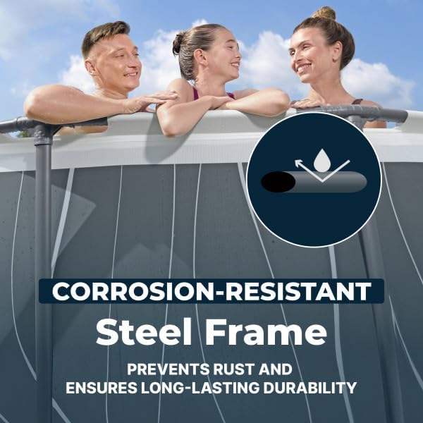 Bestway Steel Pro MAX 15' x 42" Above Ground Pool, Round Metal Frame Outdoor Swimming Pool Set with LED Light, Filter Pump, Ladder, & Cover, Dark Gray