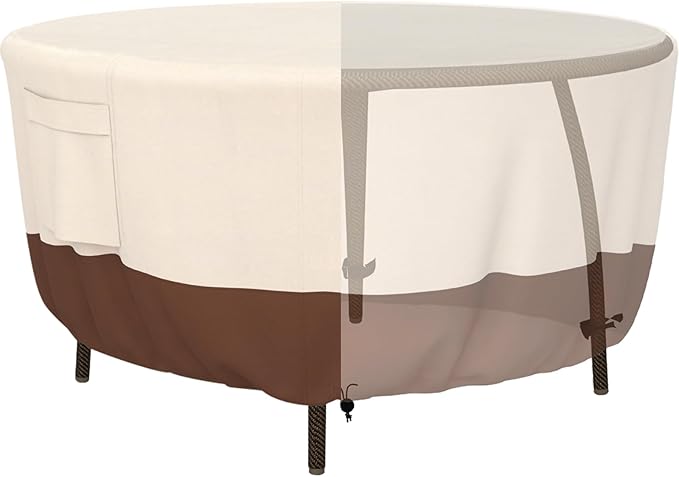 Tuyeho Round Patio Furniture Cover, Durable Oxford Fabric for Outdoor Round Table, Waterproof, UV & Rip Resistant Patio Table and Chairs Set Cover, 72"DIA x 28"H Beige & Brown