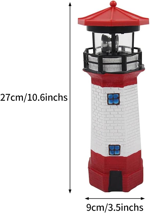 LED Solar Powered Lighthouse, Indoor Outdoor Lighthouse with Rotating Beacon LED Lights, Courtyard Waterproof Landscape Lights for Garden Patio Landscape Outside Yard Gifts red