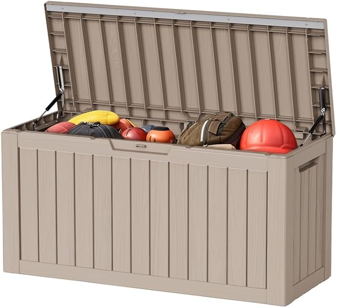 Outdoor Deck Box Waterproof Resin Storage Box with Lockable Indoor Outdoor Storage Bin for Patio Cushions,Patio Furniture, Gardening Tools,Pool Accessories (80 Gal Grey)