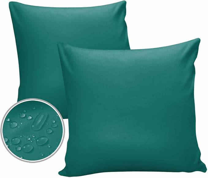 Outdoor Waterproof Throw Pillow Covers Set of 2 Green Pillowcases 26x26 Inches Solid Green Color Patio Decorative Pillows Cushion Case Patio Pillows for Couch Bed Chair Garden
