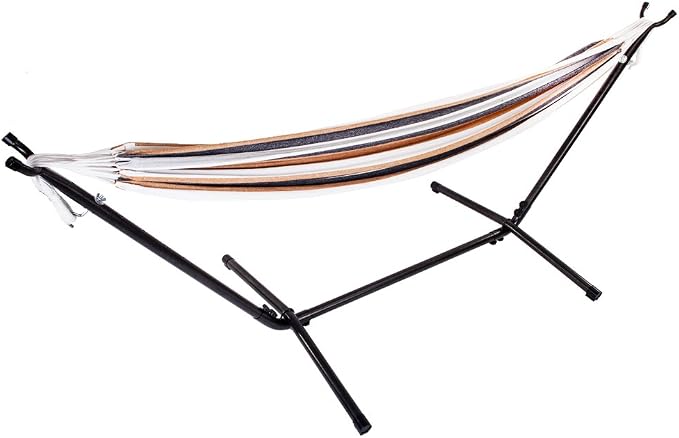 Ferty Hammock with Stand 300 lbs Capacity, Camping Double Hammock with Space Saving Steel Stand and Carry Bag for Indoor/Outdoor Garden Backyard Patio (US Stock)