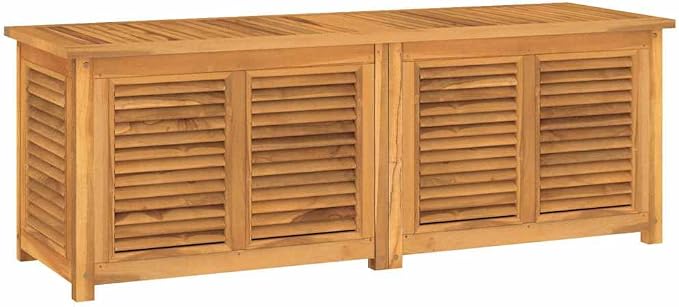 Solid Teak Wood Patio Storage Box with PE Bag 59.1x19.7x21.7 Inch Outdoor Indoor Furniture for Garden Deck Poolside Organizer
