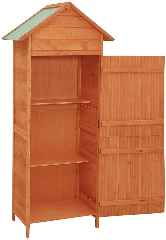 Brown Wood Outdoor Cabinet Storage Box 16.7 in x 25.2 in x 74.8 in Rustic Garden Cabinet for Tools and Equipment