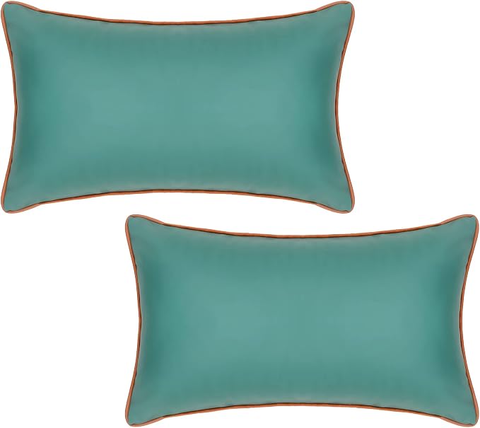 Silicone Waterproof Lumbar Pillow Covers 12x20 Inch for Summer Outdoor Fadeproof Rectangle Decorative Pillowcase for Garden Patio Tent Balcony Bench Sofa, Dark Green