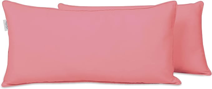 Indoor/Outdoor Polyester Fabric Lumbar Pillow Cover, All-Weather Waterproof Rectangular Cushion Case for Patio Furniture, 12 x 18 Set of 2 -Rose Pink