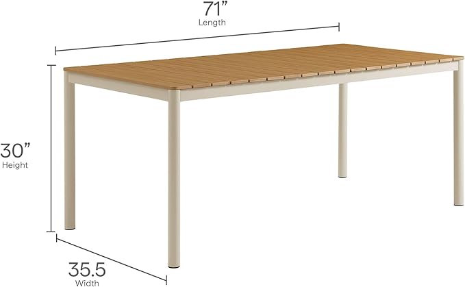 Modway Finn 71 Inch Outdoor Patio Dining Set for 6 People in Natural