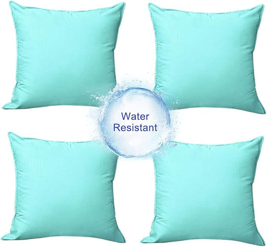 4 PCs Light Blue Outdoor Waterproof Throw Pillow Covers, Square Pillowcases Modern Cushion Cases for Patio Couch, Bench, Patio Furniture, Water-Resistant Pillow Covers,18 x 18 Inch