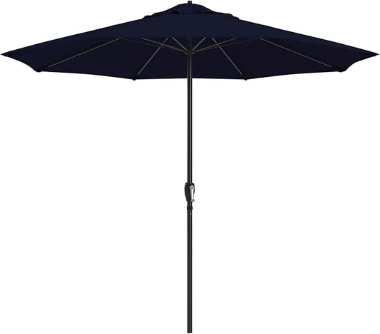 California Umbrella 8-Year Protection 9 Ft Outdoor Patio Umbrella, Solstice Fade-Resistant Fabric, Auto-Tilt, Heavy Duty Aluminum Frame, 8 Reinforced Ribs for Pool or Deck, Black Pole, Navy Blue