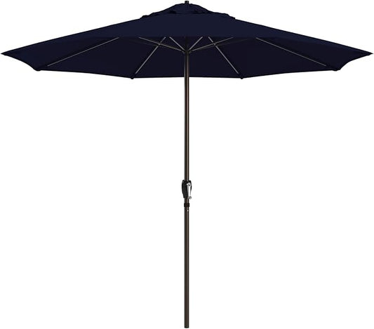 California Umbrella 8-Year Protection 9 Ft Outdoor Patio Umbrella, Solstice Fade-Resistant Fabric, Auto-Tilt, Heavy Duty Aluminum Frame, 8 Reinforced Ribs for Pool or Deck, Bronze Pole, Navy Blue