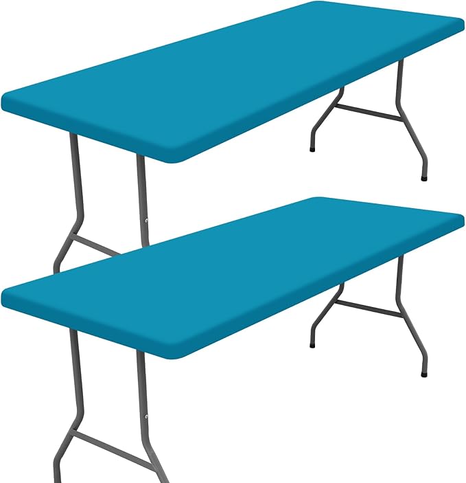 Moosfor Spandex 4 Foot Rectangle Table Cloth 2 Pack, Elastic Fitted Tablecloths for Picnic, Stretch Washable Patio Table Cover for Outdoor, Camping, Banquet and Parties (Teal, 24"x48")
