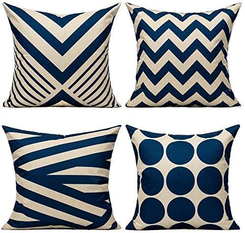 All Smiles Outdoor Waterproof Throw Pillow Covers 18X18 Set of 4,Navy Decorative Cushion Covers Boho Decorations Outside for Patio Furniture Porch Seat Chair Couch Sofa Living Room Geometric
