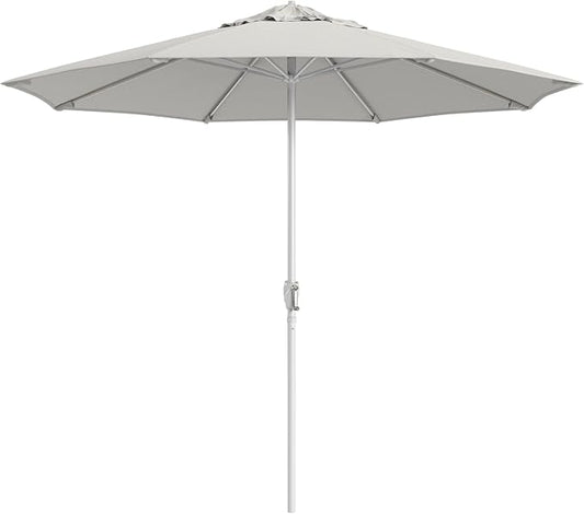 California Umbrella 10-Year Protection 9 Ft Outdoor Patio Umbrella, Pacifica Fade-Resistant Fabric, Auto-Tilt, Heavy Duty Aluminum Frame, 8 Reinforced Ribs for Pool or Deck, White Pole, Natural