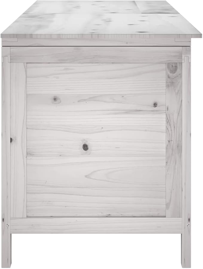White Fir Wood Patio Storage Box 59.1"x19.7"x22.2" Outdoor Deck Box with Slatted Ventilation for Pool Toys Gardening Tools and Furniture Cushions