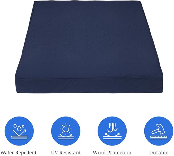 Covers & All Square Outdoor Cushion Covers for Patio Furniture Sets, Water, Tear & UV Resistant Polyester Cushion Slipcover with Zippers (Pack of 2) (20" W x 20" D x 4" Thick, Navy Blue)