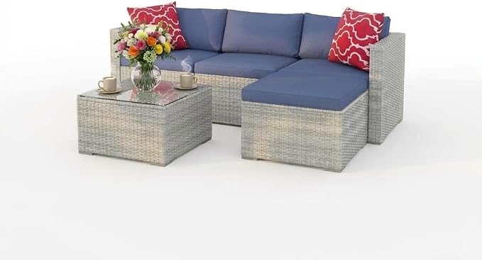 Litake 5 Piece Patio Furniture Sets, Modular Sectional Sofa Set, All-Weather PE Rattan Wicker with Cushions, Conversation Furniture for Backyard, Poolside & Garden