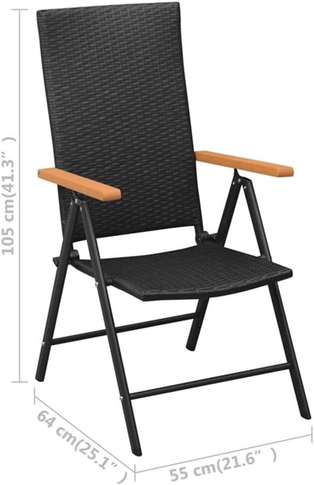 Afuera Living 5-Piece Outdoor Patio Dining Set, PE Rattan/Glass/Aluminium/WPC, Black/Brown Finish, Adjustable Reclining Chairs, Modern Garden Furniture for Balcony, Terrace, or Backyard