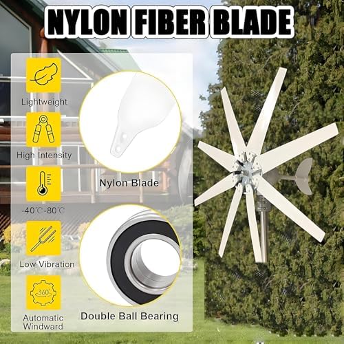 20KW Wind Turbine Generator Kit 12V 24V 48V with MPPT Controller, 8-Blade Aluminum Alloy Home Renewable Energy System for Outdoor Use