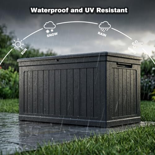 Outdoor Storage Box, Durable Deck Box with Side Handle and Lockable Lid, Deck Boxes Outdoor Waterproof, Large Patio Furniture for Poolside Accessories, Garden Tools, 230 Gallon
