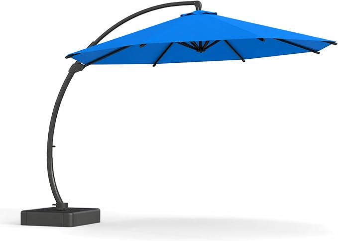 Kingdura 12ft Offset Cantilever Patio Umbrella with Base Included, Large Round Aluminum Outdoor Umbrella, 360° Rotation & Infinite Tilt, Heavy Duty Frame for Deck Pool Backyard, Royal blue