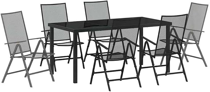 Afuera Living 7-Piece Patio Dining Set, Powder-Coated Steel Frame, Anthracite Finish, Rectangular Shape, Foldable and Height-Adjustable Design, Outdoor Garden or Patio Seating for 6 People