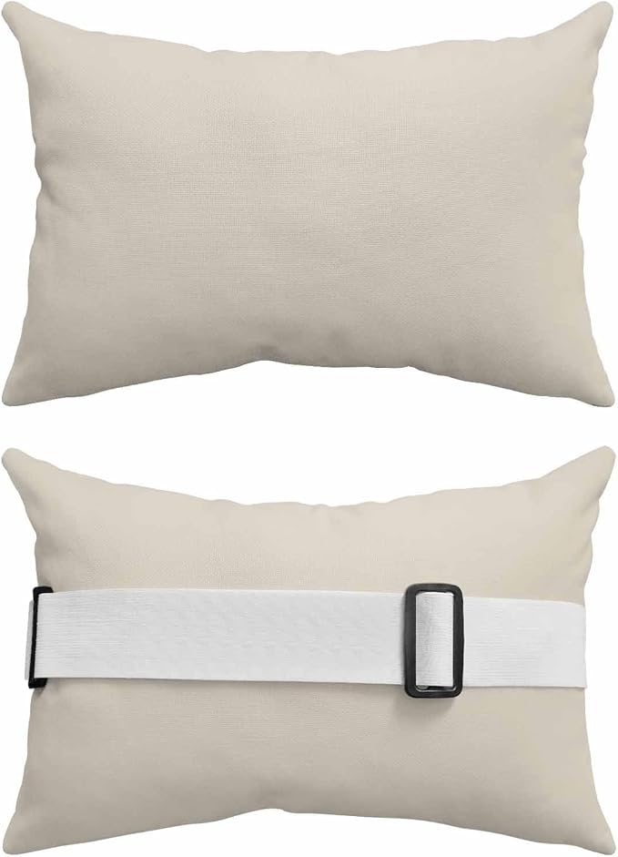 Outdoor Lumbar Pillows with Strap & Insert Swan White Recliner Head Pillow Pack of 2 Simple Style Waterproof Headrest Patio Lounge Chair Pillows for Beach Pool Office Chaise Chair 12x20 Inch