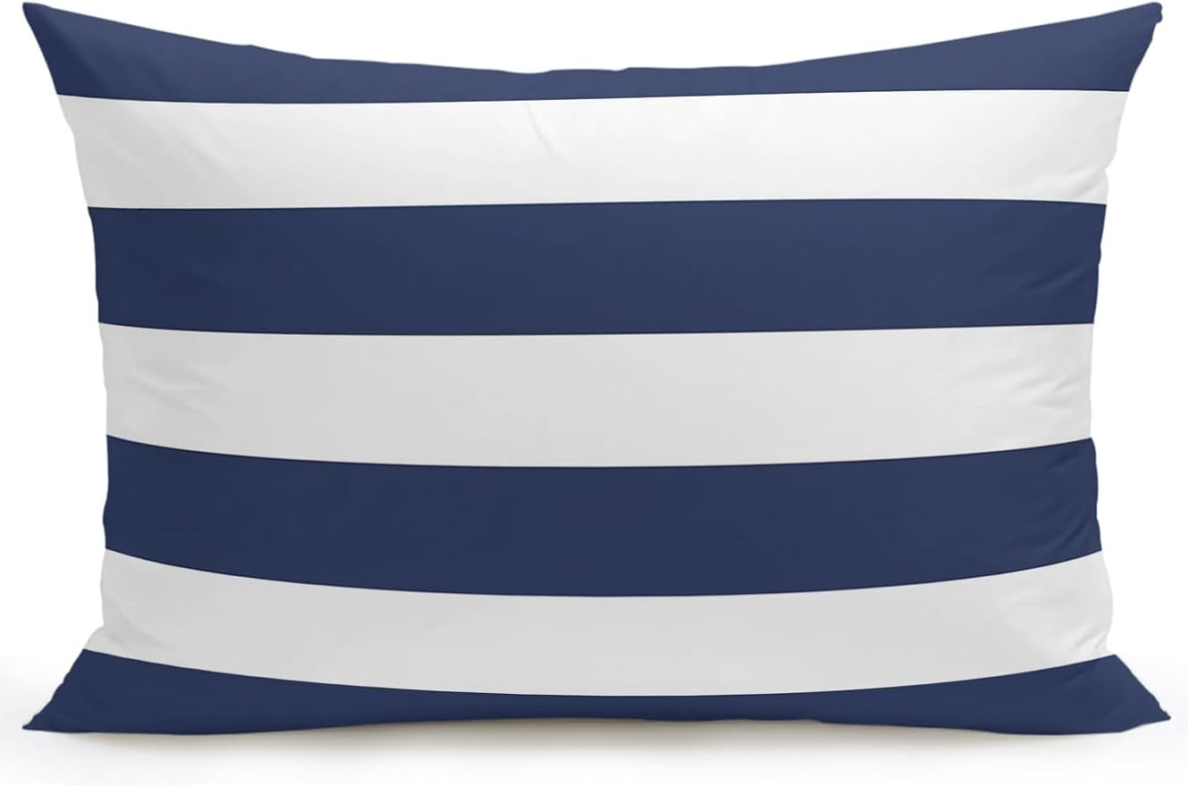 Waterproof Outdoor Pillow 1 Pack Navy Blue Stripe Decorative Throw Pillows Cover & Insert 20x12 Inch Lumbar Pillowcase Simple Style Striped Pillows for Couch Sofa Bed Patio Furniture Indoor Outdoor