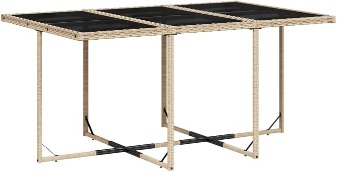 7-Piece Patio Dining Set with Cushions Beige Poly Rattan Outdoor Furniture Set for Garden Backyard Balcony Porch Includes Tempered Glass Table & Foldable Chairs