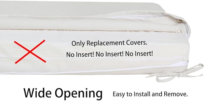 Magpie Fabrics Patio Bench/Swing Cushion Slip Cover 48 x 18 x 3 Inch, Water Resistant UV Protection Outdoor Furniture Loveseat Replacement Cushion Cover with Zipper (Recycled Cream White)