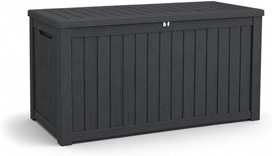 180 Gallon Large Outdoor Storage XXL Deck Box for Patio Furniture, Outdoor Cushions, Garden Tools and Sports/Pools Equipment, Waterproof Resin, Lockable, Black (Black + Plastic-2)