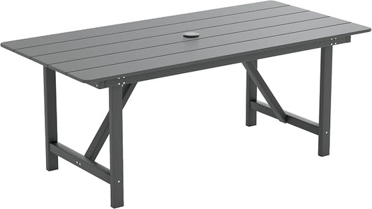 UDPATIO HDPE Outdoor Dining Set Patio Furniture Heavy Duty | Table Easy to Assembly Umbrella Hole All-Weather for Pool Garden Backyard Indoor Kitchen Light-grey