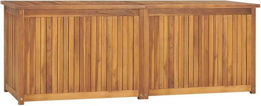 Wooden Garden Patio Storage Box with PE Bag, Deck Storage Container Box for Patio Cushions and Gardening Tools, 59.1"x19.7"x21.7" Solid Wood Teak -AA