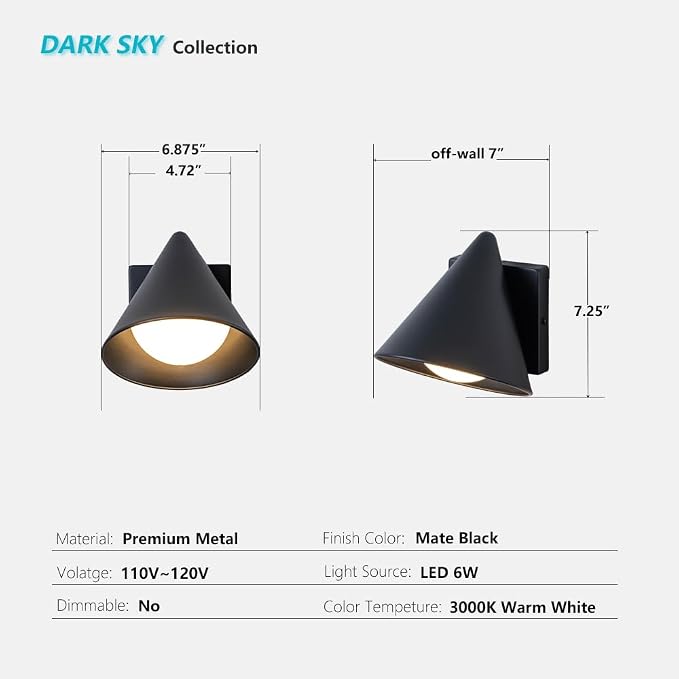 Outdoor LED Wall Lights Set of 2, 6W 3000K Modern Black Porch Wall Sconces for House, Exterior Patio Lighting Fixtures Wall Mount for Garage, Garden, Yard