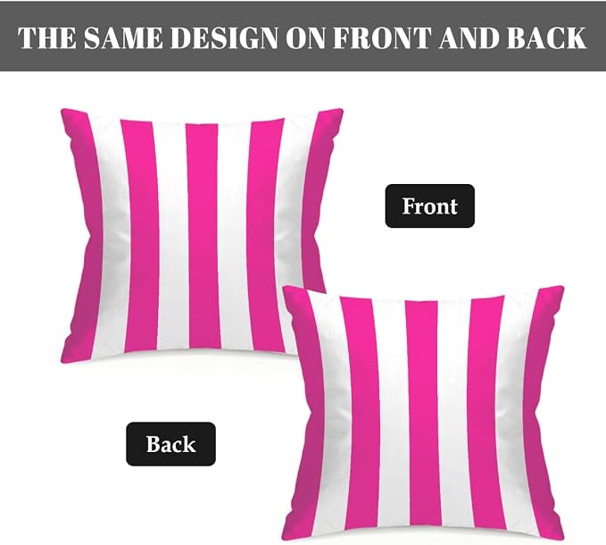 16x16 Inch Outdoor Pillow Covers Set of 2 Waterproof Throw Pillow Covers Decorative Couch Cushion Covers Rose Red Striped Square Pillowcases Protectors for Patio Garden Sofa