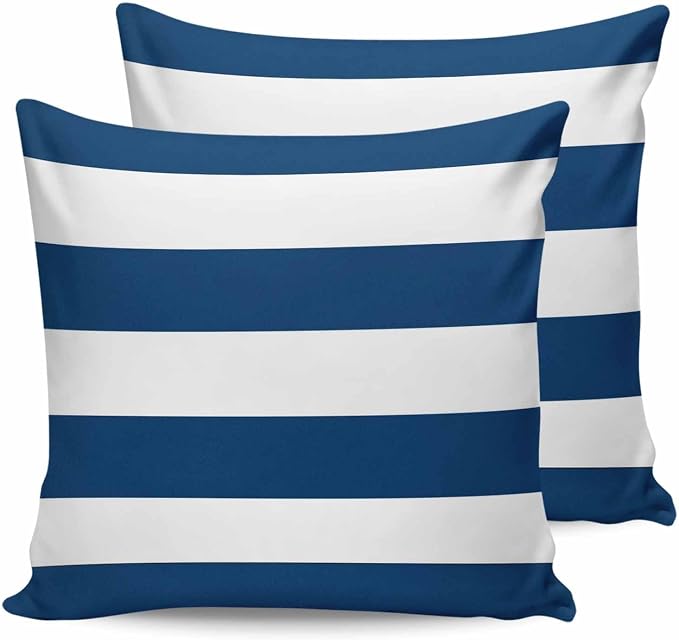 Outdoor Waterproof Throw Pillow Covers Set of 2 Navy Blue White Stripe Pillowcases 18x18 Inches Simple Style Striped Decorative Pillows Cushion Case Patio Pillows for Couch Bed Chair Garden
