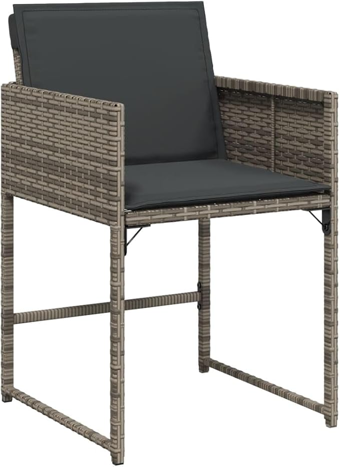 9 Piece Patio Dining Set with Cushions Gray Poly Rattan Outdoor Dining Table and 8 Folding Chairs for Backyard Garden Deck Seating UV Protected
