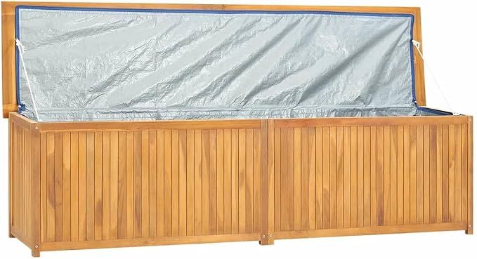 Garden Box Natural Solid Teak Wood 78.7x19.7x21.7 Inch Large Outdoor Storage Chest, Rectangular Wood Deck Box for Patio Garden Tools and Garage Organization