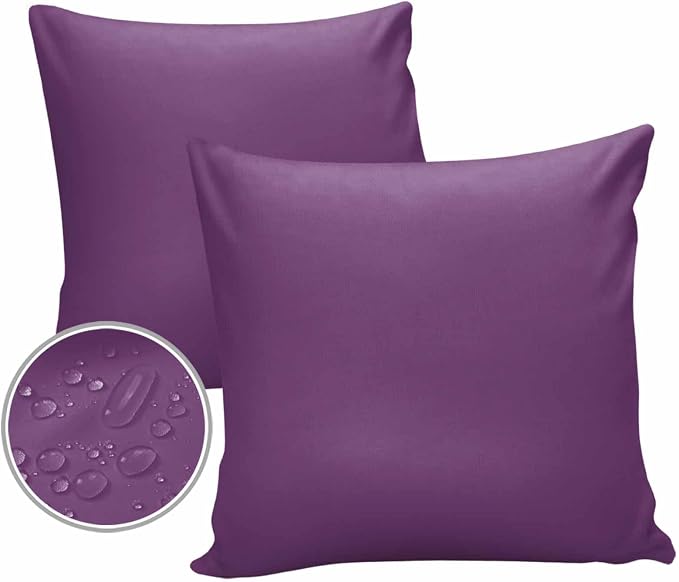 Outdoor Waterproof Throw Pillow Covers Set of 2 Purple Pillowcases 16x16 Inches Solid Purple Color Patio Decorative Pillows Cushion Case Patio Pillows for Couch Bed Chair Garden