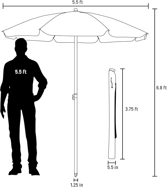 PICNIC TIME 5.5 Ft Portable Beach Umbrella, Lightweight UV Protection Sunshade with Tilt Pole & Carry Bag, Outdoor Canopy Umbrella for Beach, Sand, Pool, Patio, Camping, Travel, or Backyard Shade, (Hunter Green)