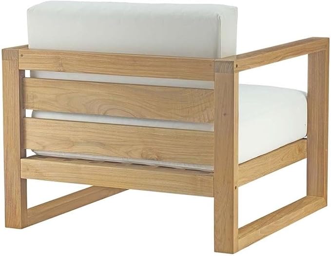 Pemberly Row 3-Piece Teak Wood Patio Set, Natural and White Finish, Includes Coffee Table and 2 Armchairs, Solid Teak Construction, Water-Resistant Cushions, Modern Outdoor Furniture for Garden or
