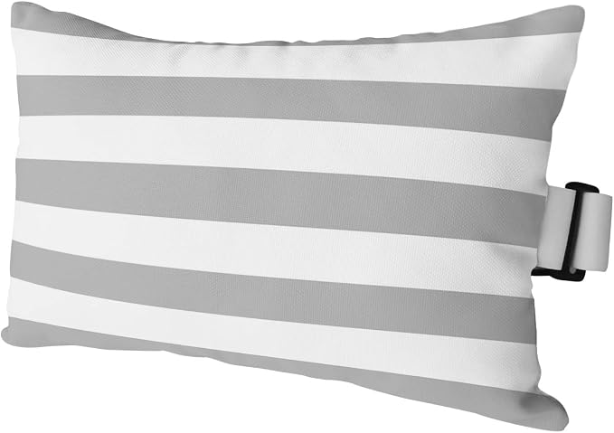 Grey Striped Outdoor Pillows with Insert Classic Grey and White Geometric Waterproof Patio Pillows with Adjustable Strap Rectangle Head Recliner Lounger Chair Throw for Patio Furnitures, 1 Pack
