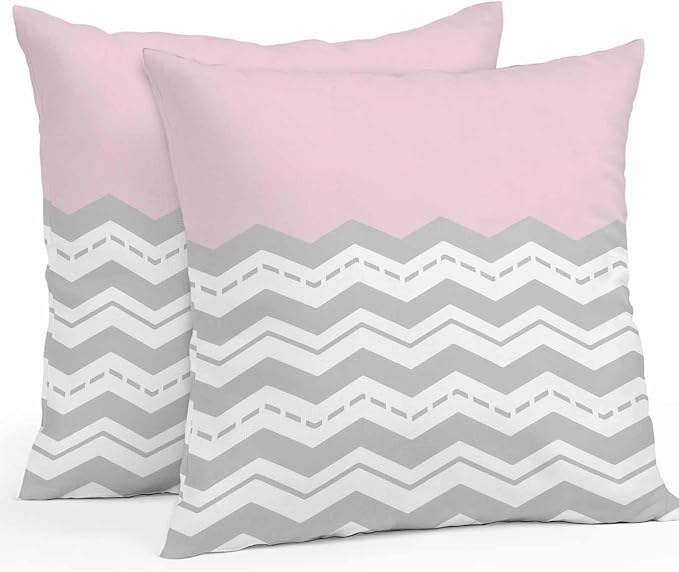 Grey Chevron Waterproof Outdoor Pillow Covers Set of 2 Home Decor, Geometric Pink Print Wavy Striped White Pillowcase Patio Pillow Covers for Couch Bench Furniture Garden 26x26in