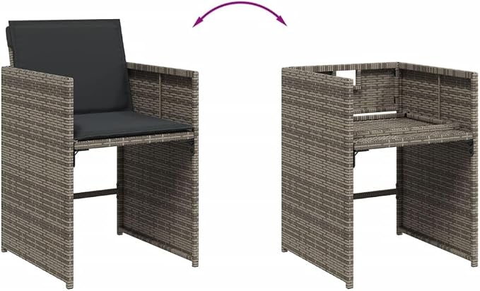 13 Piece Patio Dining Set with Cushions Gray Poly Rattan Outdoor Table and 12 Chairs for Garden Backyard Deck Entertaining, Tempered Glass Top, Foldable Seats, Removable Covers