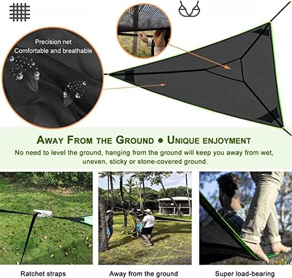 DqsWko Triangle Hammock, 2-3 Person, Black, Canvas, 110 in, 300 lbs Max Weight, For Travel, Backyard, Garden, Camping