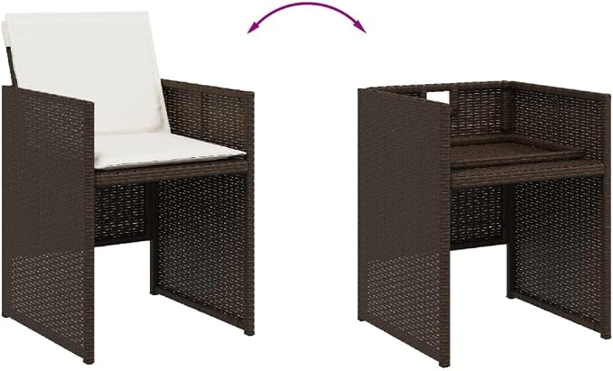 15 Piece Patio Dining Set with Cushions, Brown Poly Rattan Garden Furniture, Foldable Chairs and Space-Saving Stools for Backyard, Balcony and Outdoor Seating