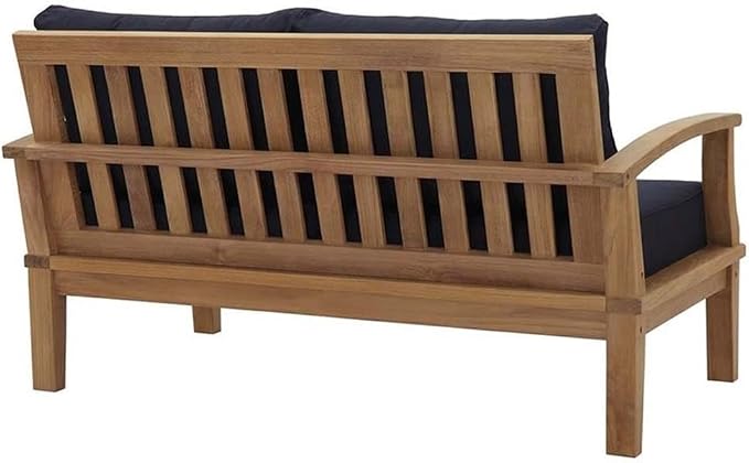 Modway Marina Outdoor Patio Teak Loveseat in Natural Navy