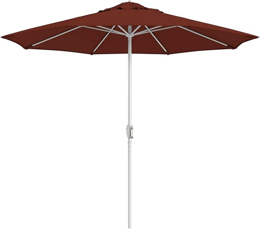 California Umbrella 10-Year Protection 9 Ft Outdoor Patio Umbrella, Pacifica Fade-Resistant Fabric, Auto-Tilt, Heavy Duty Aluminum Frame, 8 Reinforced Ribs for Pool or Deck, White Pole, Brick