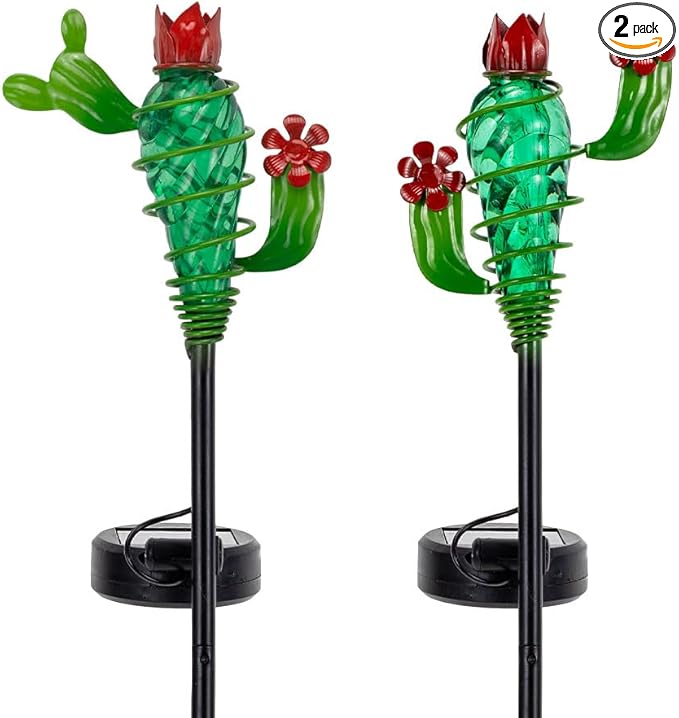 Viveta 2Pack Garden Solar Lights - Cactus Solar Figurine Lights Stake, Waterproof Outdoor Decor for Pathway, Patio，Lawn