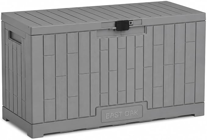 EAST OAK Outdoor Storage Box, 60 Gallon Deck Box Indoor and Outdoor Use, Waterproof Resin Storage Bin for Patio Cushions, Gardening Tools, Lockable, UV Resistant, Ash Grey