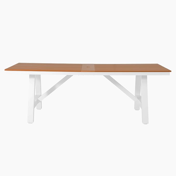 WestinTrends Cape May 9-Piece HDPE Outdoor Furniture Patio Dining Table with Umbrella Hole and Chairs Set for 8, Teak